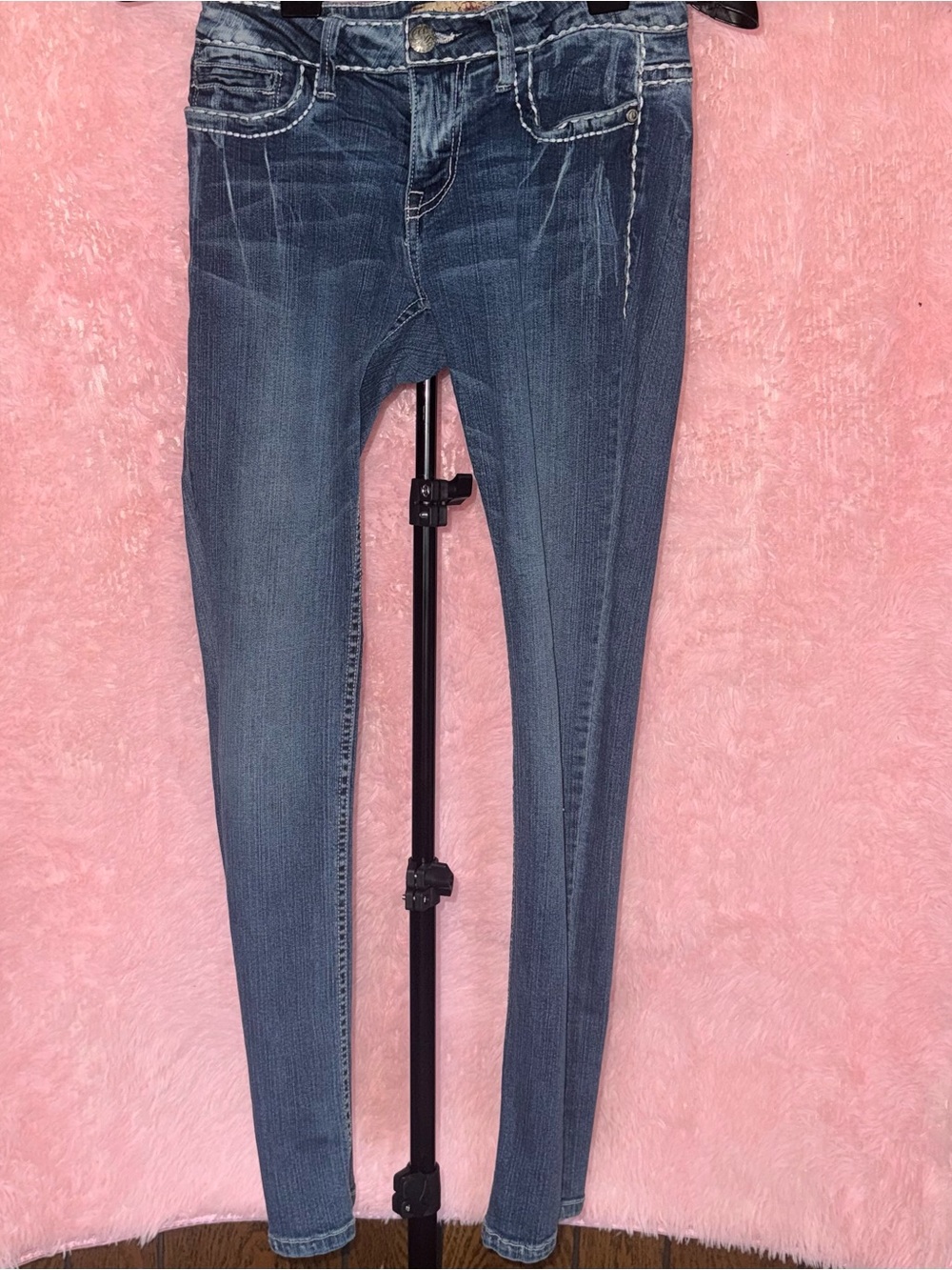 Cello Jeans Size 9 Y2K Skinny Jeans Embellished Contrast Stitch Medium Wash